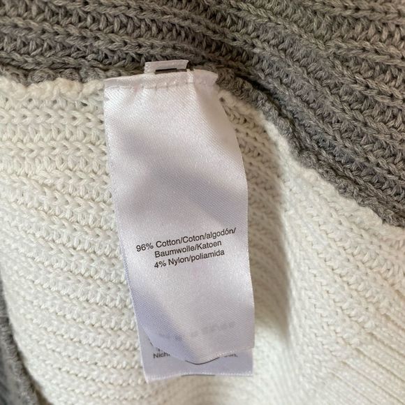 DKNY Cowl Neck Cozy Long Gray Ivory Color-block Sweater - Picture 7 of 8